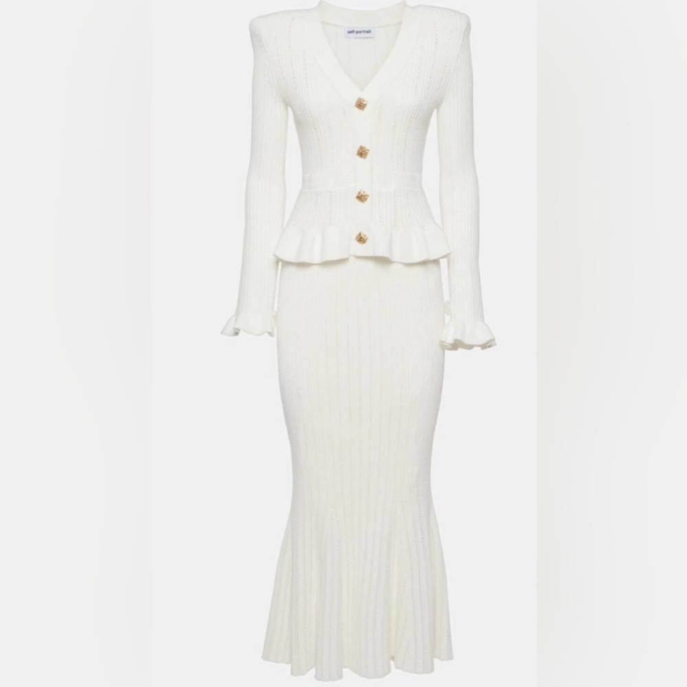 Self-Portrait Pointelle peplum midi dress